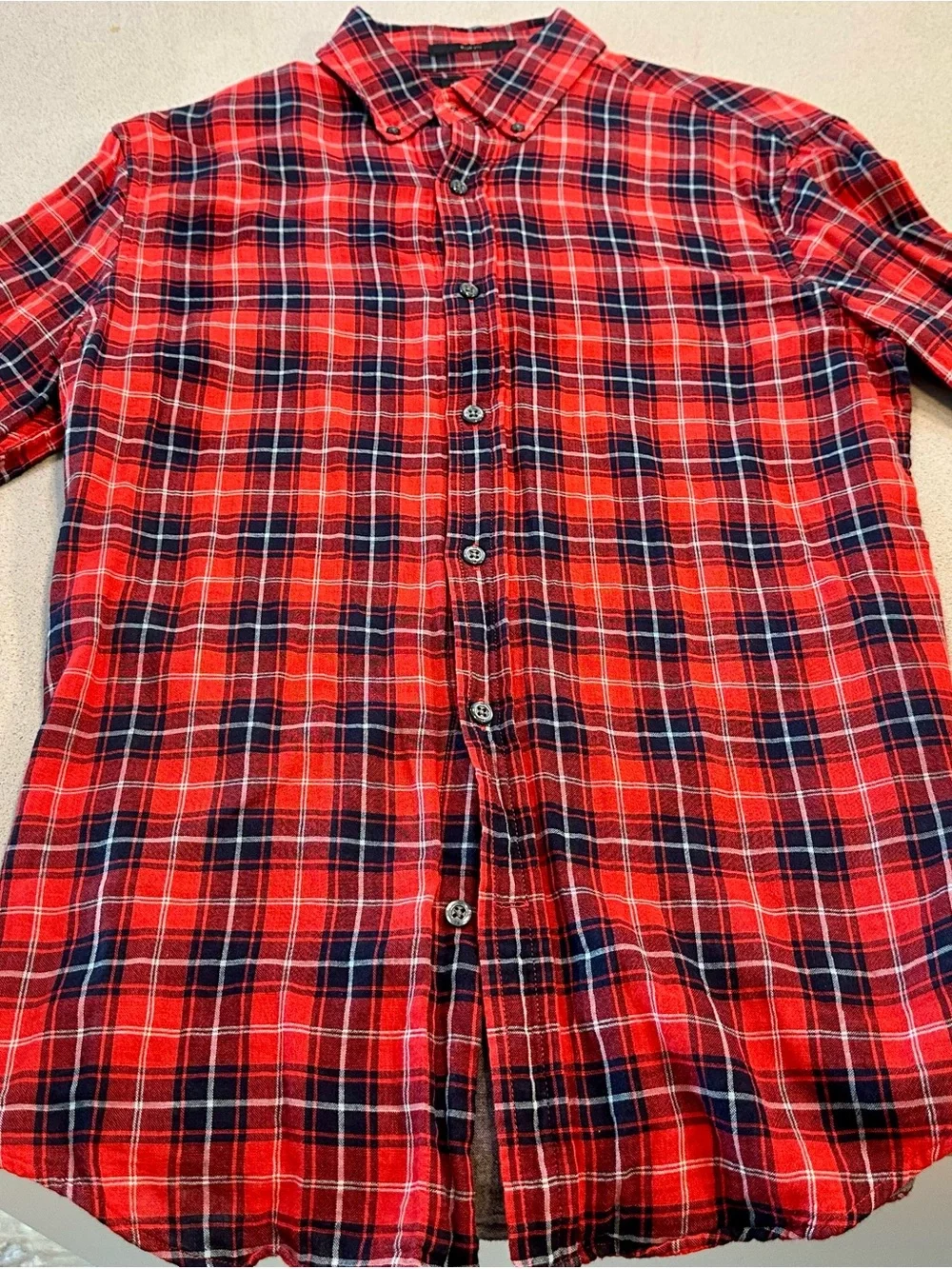 Banana Republic Red Plaid Button-Down Shirt